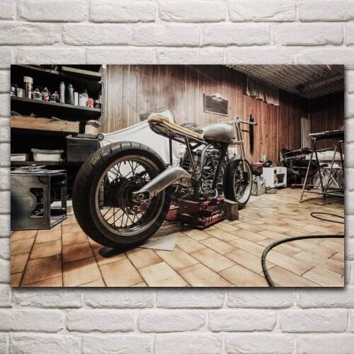 Vintage motorcycle custom bike workshop fantasy living room home wall art decor wood frame silk fabric poster KN188