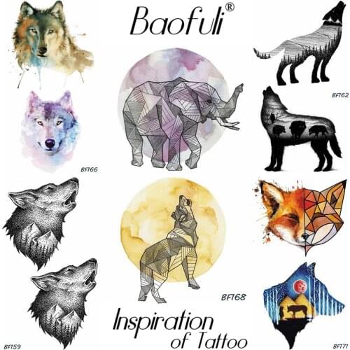 Wild Animals Elephant King Wolf Temporary Tattoo Stickers Chromatic Round Water Transfer Fake Tatoos Boys Body Art Arms Tattoo
