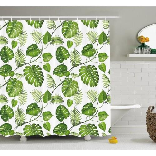Leaf Shower Curtain Brazilian Rainforest Foliage Nature Ivy Swirls Palm Banana Trees Leaves Art Print Waterproof Bath Curtains