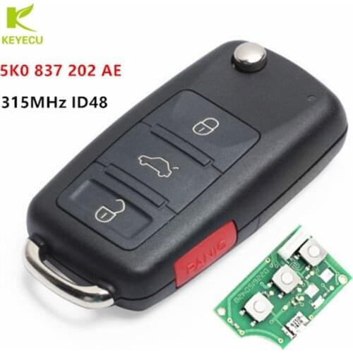KEYECU Replacement Upgraded Flip Remote Key Fob 315MHz ID48 for VW Volkswagen Beetle Jetta Eos Golf Tiguan GTI 5K0 837 202AE