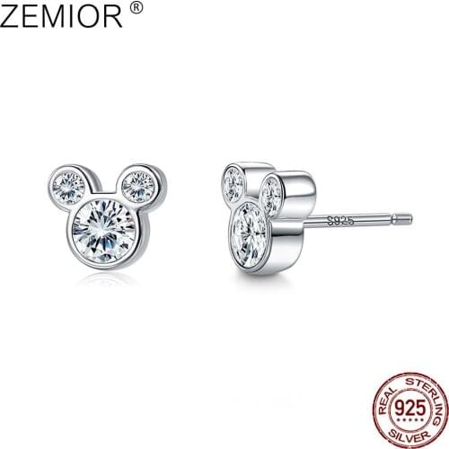 ZEMIOR Genuine S925 Sterling Silver Push-Back Earrings Bulk Mouse Animal Cubic Zirconia Earrings Special Sale Counter Quality