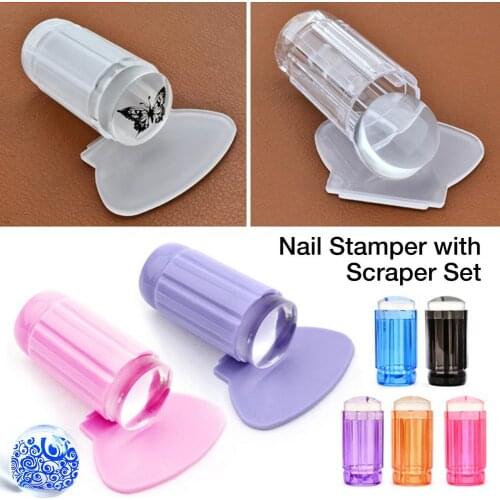 Jelly Silicone Transparent Nail Art Stamper With Scraper With Cap Nail Stamp Stamping Tool Polish Stencil Template Seal Stamper