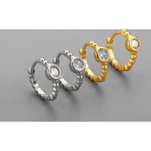 925 Sterling Silver Zircon Round Charms Piercing Stud Earrings For Women Girls Party Punk Jewelry Accessories eh1320