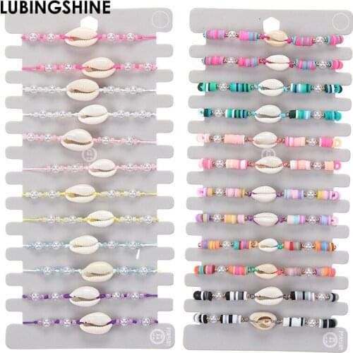 Bohemia 12pcs/Set Imitation Baroque Pearl Bead Charm Bracelet for Women Adjustable Soft Ceramic Shell Wax Rope Anklet