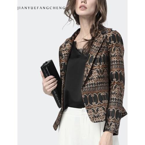 Vintage Yellow Jacquard Women Blazer Korean Style Short Slim Unbuttoned Outwear Office Casual Blazers 2019 Autumn New