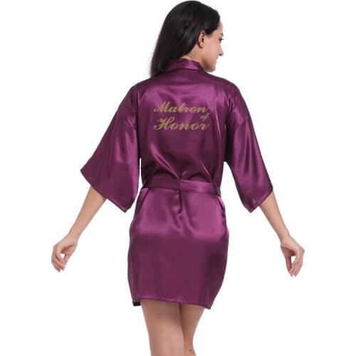 R19-2 Satin Short Kimono Pajamas Maid of Honor/Matron of Honor nightgown Wedding Party Getting Ready Robe Nightwear for Women