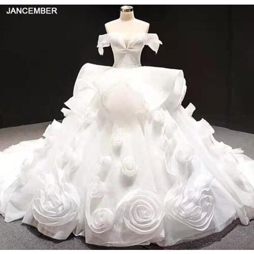 J66956 jancember white wedding dress women strapless lace up appliques flowers ball gown ball wedding gowns платья на свадьбу