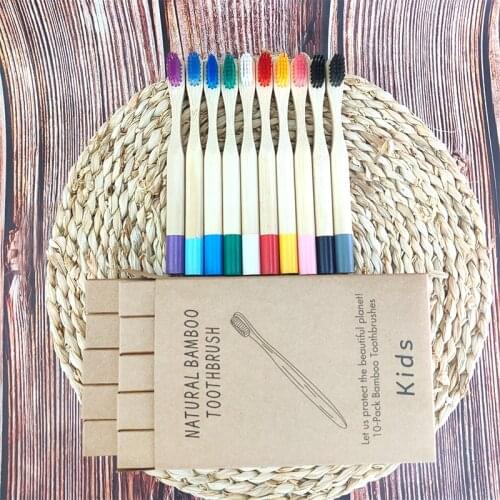 10pcs Natural Colorful Chilren Bamboo Wood Toothbrush For Child Bamboo Wooden Soft Tooth Brushes Bamboo Charcoal Toothbrush