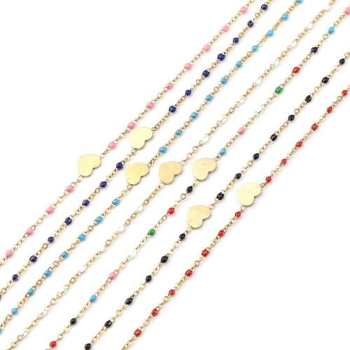 1 PC Stainless Steel Anklet Heart Gold Color Enamel Multicolor On Foot Ankle Bracelets Women Men Leg Link Chain Jewelry 23cm