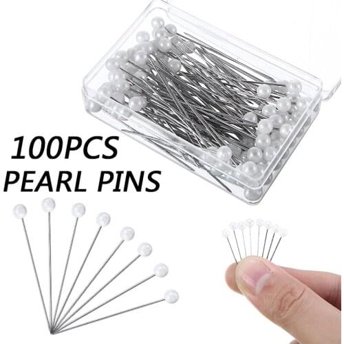 100pcs/box 3.7cm Round Head Pearl Pins for DIY Making Dress Wedding Bouquet Needles Dress Dressmaker Corsage Florist Crafts Pin