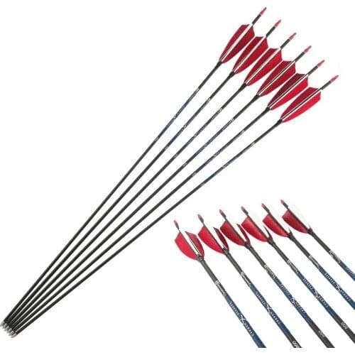 12PCS Archery ID4.2mm Carbon Arrows Sp400-900 Turkey Feather 80Grain Points for Recurve Bow Longbow Hunting Shooting