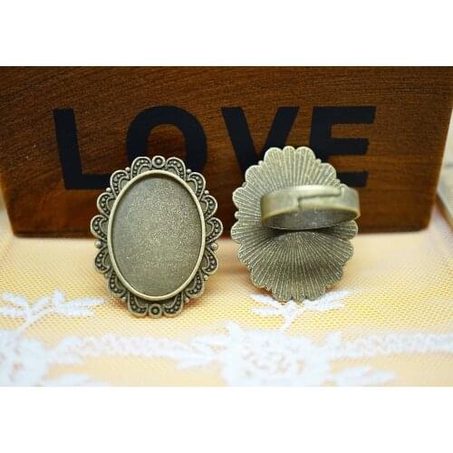 2PCS/lot Oval inner size 18MM x 25MM metal Adjustable Ring Settings for making diy jewelry women hand made rings cabochon supply