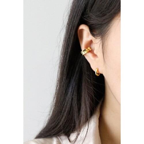 925 sterling silver earring Irregular wide ear clip without ear hole false Simple geometric circle ear ring bone girl ear jewelr