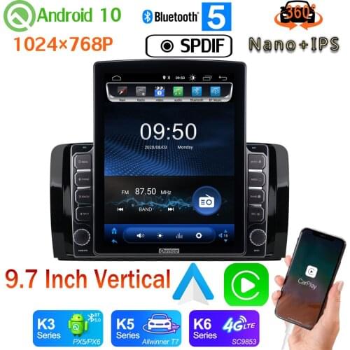 9.7" Vertical Style Car Media GPS CarPlay Android 10 360 Camera Radio For Mercedes Benz R-Class W251 2006-2012 4G WiFi PX6 4+64G