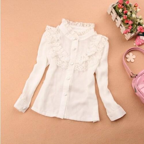 YourSeason 2021 Autumn Spring Girls Kids Casual Chiffon School Blouses Mandarin Collar Girl White Fashion Tops Long Sleeve