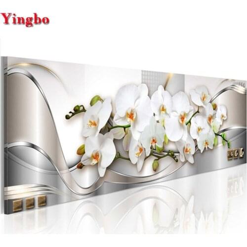 Large diy 5d diamond mosaic White Orchid Flowers diamond painting cross stitch rhinestone embroidery mosaic Painting decor home