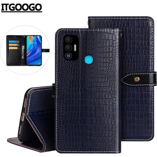 Case For Tecno Spark 7T Case Cover Crocodile Grain Flip Leather Case For Tecno Spark 7 Cover Business Phone Case