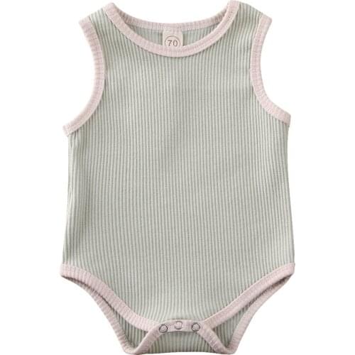 Pudcoco Baby Summer Clothes Newborn Baby Boy Bodysuits Sleeveless Ribbed Jumpsuits 2020 Solid Color Infant Girls Bodysuit 3-24M