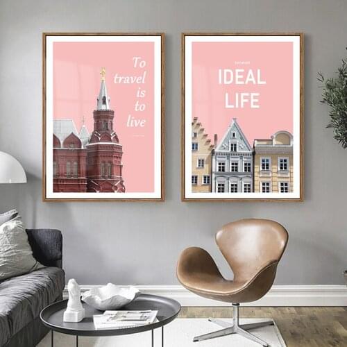 Scenery City Building Colorful House Canvas Painting Restaurant Sofa Background Wall Picture Print Poster Living Room Decoration