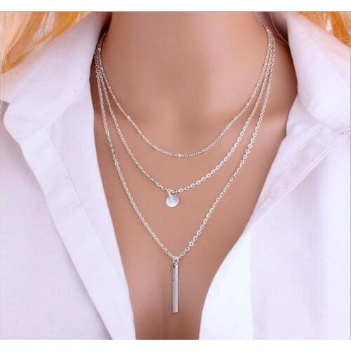 European American Foreign Trade New Popular European and American Foreign Bead Chain Metal Strip Multi-layer Necklace