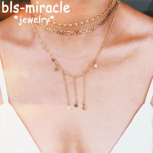Bls-miracle Fashion Lady Star Pendant Necklaces Retro Multilayer Chains Charm Choker Necklace Statement Jewelry Party Gift NX-10