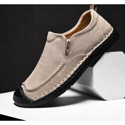 New Mens Casual Leather Shoes Fashion Soft Comfortable Handmade Shoes Classic slip-on Flat Shoe Loafers Big Size 48