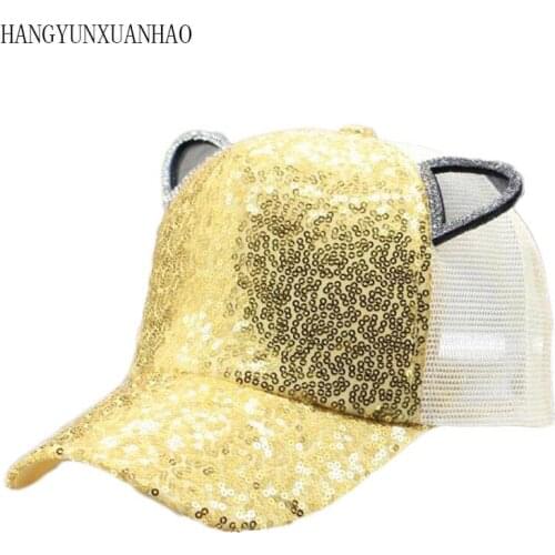 2019 New Sequins Ears Parent-Child Baseball Caps Children Snapback Summer Adjustable Kids Hip Hop Hat Girls Mesh Cap