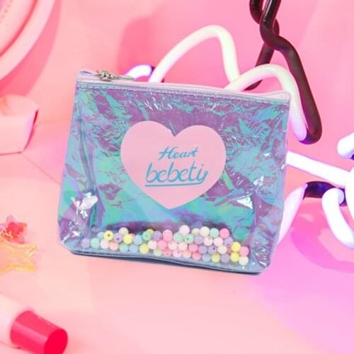 2020 new sequined Korean pearl coin purse Harajuku style bag female cosmetic bag creative cute bag