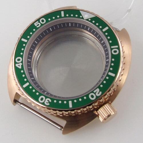 New Brushed Rose Gold Coated 45mm Watch Case fit NH35A NH36A Flat Sapphire Glass Chapter Ring