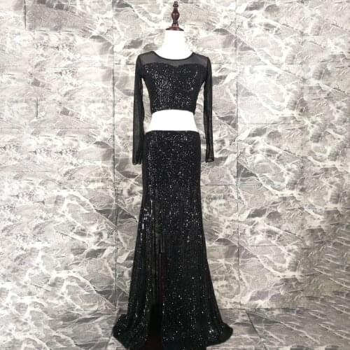 Women New Belly Dance Set Oriental Dance Dance Competition Sequin Costume Top+Fishtail Skirt 2pcs gypsy skirt costume set