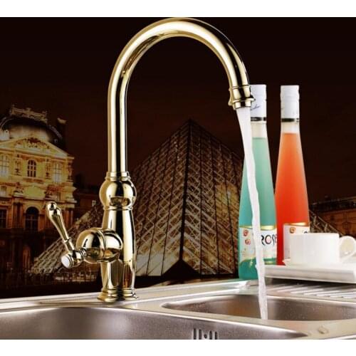 New Kitchen faucet Golden Copper cold and hot water tap Luxury Sink faucet Vegetable washing basin 360 degree rotating faucet