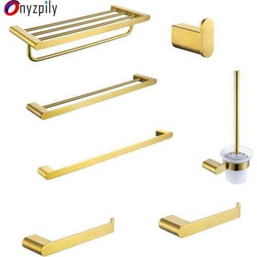 Onyzpily Brushed GoldenTowel Bar Shelf Toilet Paper Holder Bathroom Hardware Set Bathroom Accessory Bathroom Home