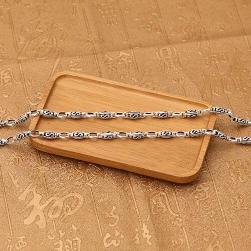 Factory Wholesale S925 Sterling Silver Jewelry Vintage Thai Silver Hollow Letter Bamboo Chain Trend Retro Style Mens Necklace