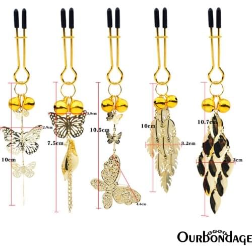 Ourbondage Golden Color with 5 Types Nipple Clamps Clips Adult Sex Toys For Women Lesbian Couples