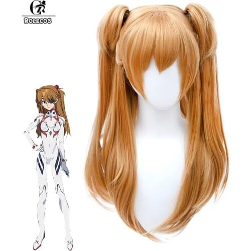ROLECOS Anime EVA Cosplay Wig EVA Asuka Langley Soryu Cosplay Wig Women Brown Headwear 60CM Wig Synthetic Hair Heat Resistant