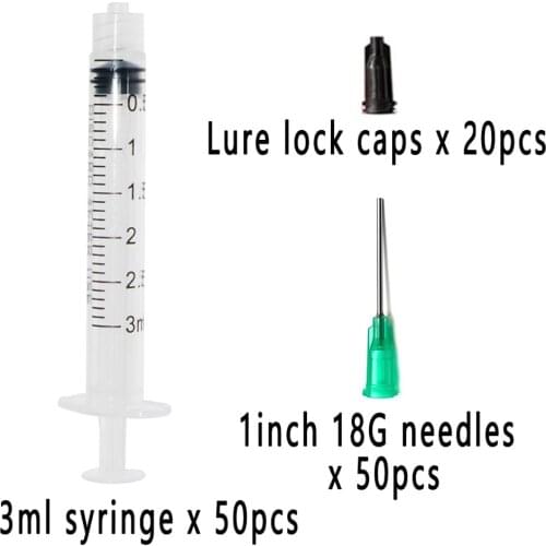 Set of 50)Plastic Syringe 3ml with 1inch 18G Blunt Tip Needles For Lab and Industrial Dispensing Adhesives Glue Soldering Paste