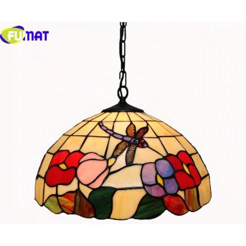 Tiffany Pendant Light Vintage Classic Tiffany Restaurant Suspension Lightings Creative Stained Glass Dragonfly Flowers lights La