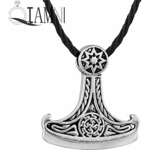 QIAMNI Antique Punk Slavic Valknut Viking Axe Amulet Axes Gothic Pagan Charm Pendant Necklace Christmas Gift Men Women