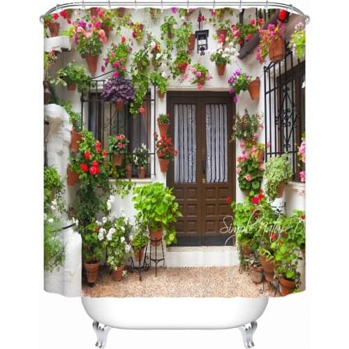 Spring flower garden pebbles Bathroom Shower curtain