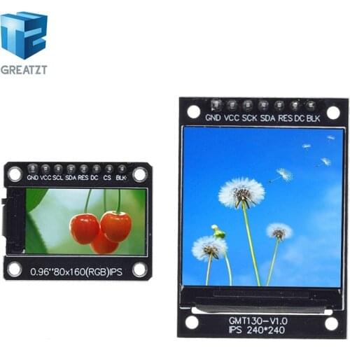 GREATZT TFT Display 0.96 / 1.3 inch IPS 7P SPI HD 65K Full Color LCD Module ST7735 Drive IC 80*160 (Not OLED) For Arduino