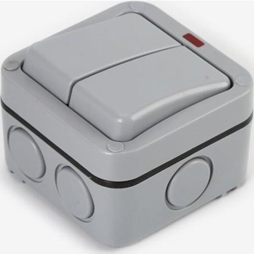 IP66 Rated AC110/220V 2-Way Dual Switch Storm Waterproof Switch Outdoor Wall Mounted Light Switch Press Double Gang Socket