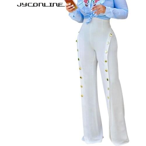 JYConline Women Wide Leg Pants High Waist Trousers Women 2017 Split Flare Pants Sexy Party Women Pants Button OL Long Trousers