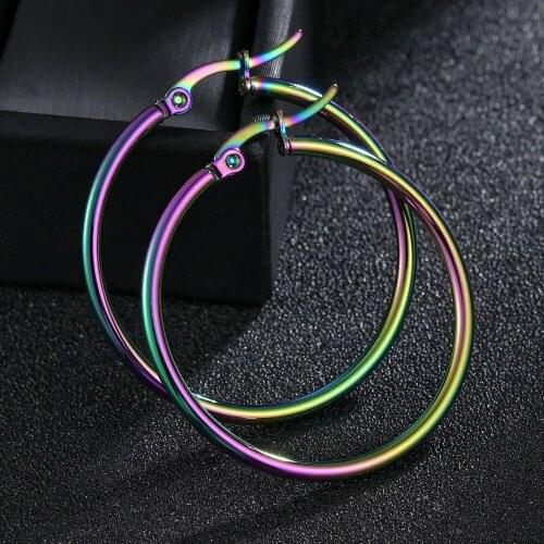 35mm Circle Women Hoop Earrings Exaggerated Hoop Ear Loop Smooth Ring Round Earring Men Stainless Steel Punk Jewelry Wholesale