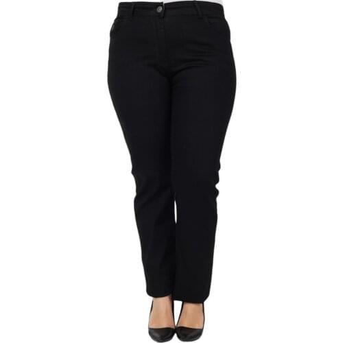 Hanezza Plus Size Women Fashion 2021 Summer Clothing Flare High Rise Full-Lenght Elegant Denim Trousers + 2XL - 7XL + Large Size Highly Seasonal Chic Jeans + 44 - 54 EU Streetwear Female Plus Body Type Black