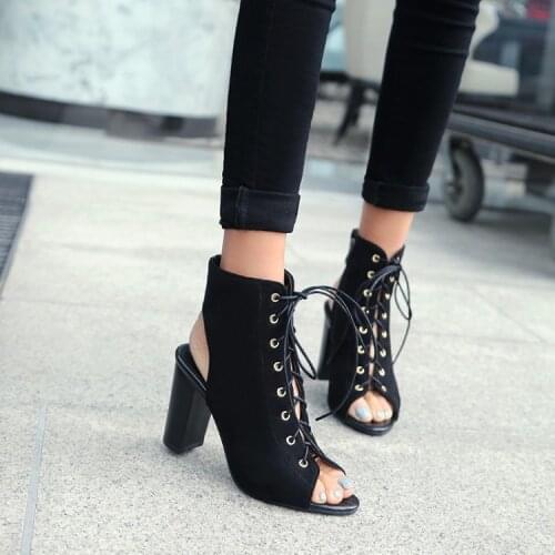 Big Size ladies high heels women shoes woman pumps High-heeled shoes with thick heel tie and fishmouth