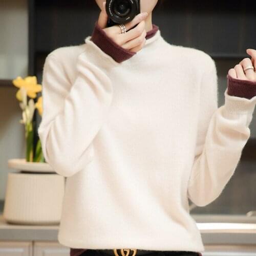 Autumn Winter Womans Sweaters Chic Turtleneck Long Sleeve 100% Wool Knitted Female Pullover Jumpers Clothing Tops Shirt Blouse