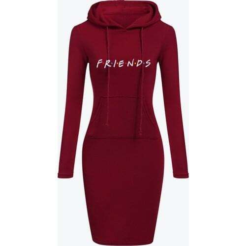 2021 Autumn Spring Women Warm Dress With Pocket Casual Solid Vintage Dress Print Friends Robe Femme Hooded Long Elegant Dress