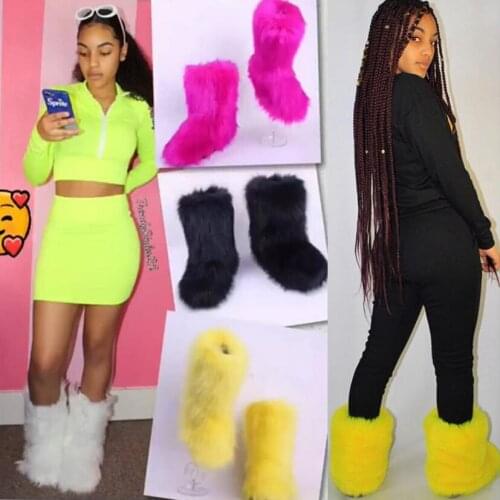 Winter Women Fox Fur Snow Boots Fluffy Faux Fur Boots Luxury Fur Boots Female Ankle Boots Warm Outdoor Boot Fashion Snow Boots