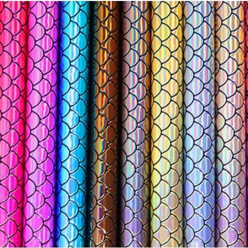 10 yards*137cm roll Laser iridescent metallic fish scale leather Mermaid shell pattern mirror holographic PU leather fabric