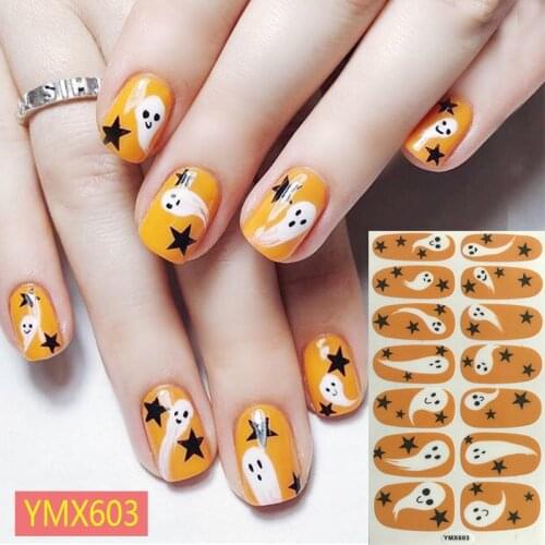 14Tips/Sheet Christmas/Halloween Nail Art Stickers Festival Pumpkin Wraps Waterproof Full DIY Manicure Accessories YMX Series